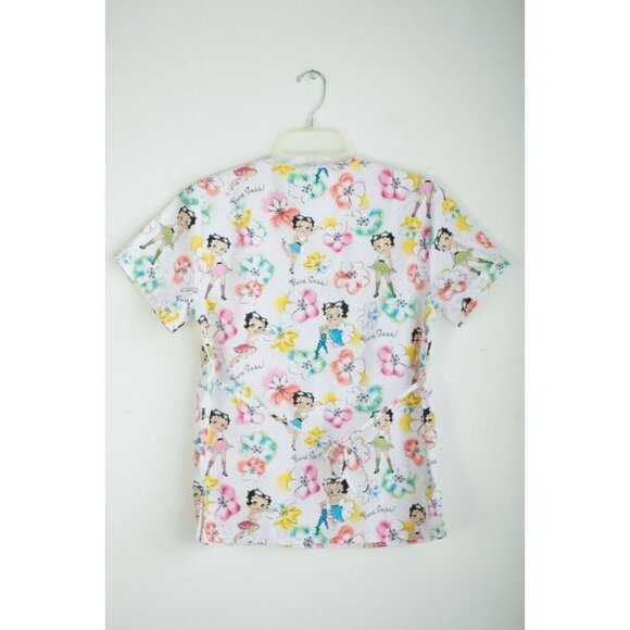 Betty Boop " Pure Sass" Cartoon Colourful Scrub Top w Pockets cotton XS - Picture 8 of 8